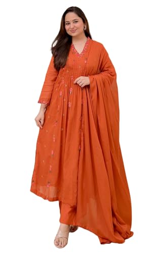 Image of KLOSIA Women Embroidery Solid Anarkali Kurta and Pant Set with Dupatta|Silk|Regular Fit