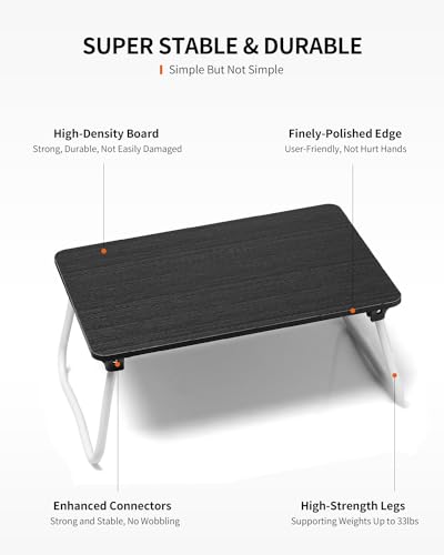Image of FISYOD Foldable Lap Desk, Laptop Bed Desk, Portable Bed Table, Laptop Stand for Bed & Couch, Lightweight & Mini - Black