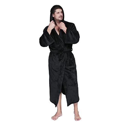 Plus Size Bathrobes Men Hooded Robe Winter Long Sleeve Plush Men's Morning Gown