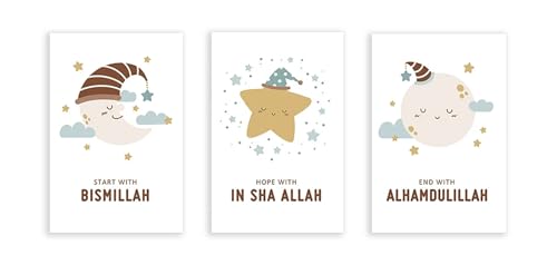 Affiches sur toile islamiques bébé avec lune et étoiles pour déco chambre
