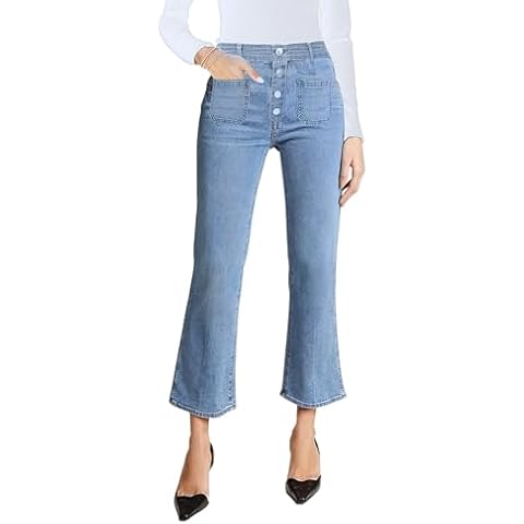 SESERAGI Womens Lightweight Capri Pants Elastic Waist High Waisted Flare Stretchy Summer Cropped Denim Jeans with Pockets Light Blue S Cover