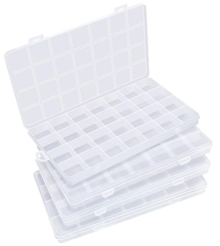 Image of Eppingwin 28 Grids Bead Organizer, Craft Organizers and Storage, Acrylic Organizers, Plastic Bead Organizer Box for Crafts Organizing Storing (4 Pack)