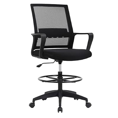 BestOffice Drafting Chair Tall Office Chair Adjustable Swivel Rolling Mesh Height with Lumbar Support Arms Footrest Mid Back for Adults Standing Desk Drafting Stool(Black)