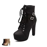 Womens Platform Lace Up High Heel Boots Sexy Round Toe...