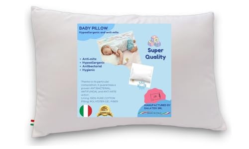 GM Cuscino 45x75 Cuscino Lettino Bambino Cuscino per Bambini Traspirante Anallergico Ipoallergenico Antiacaro con rivestimento in Cotone 100% Italiano Made in Italy