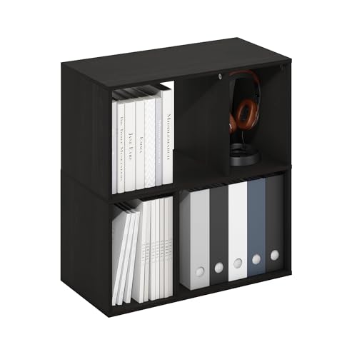 Image of Furinno DALY Book Shelf, 4-Cube Bookshelf, Cube Storage Organizer Bookcase with Irregular Compartments, 11.7 x 23.6 x 24.7, for Living Room, Bedroom, Home Office, Espresso
