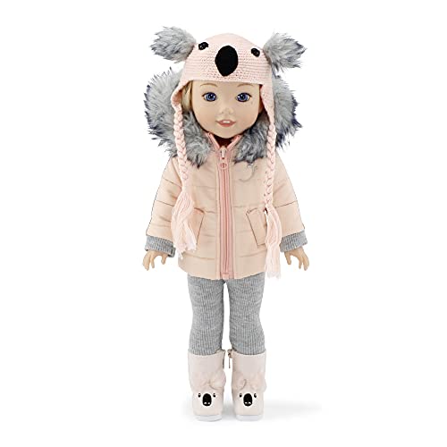 Emily Rose 14 Inch Doll Clothes | 4-Piece 14.5" Doll Snow Coat Koala Outfit, Includes Adorable Koala Hat and Boots | Compatible with 14" Wellie Wishers and Similar Dolls