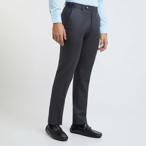 Image of Raymond Men Slim Fit Solid Pattern Poly Viscose Blend Pleatless Formal Trouser