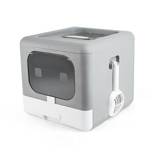 Arenero cerrado grande para gatos plegable gris clásico miniatura 1