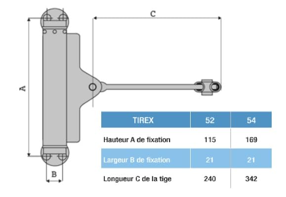 Ferme-porte mécanique à tige Tirex modèle n°54 galet simple pour porte 80kg finition argent - GROOM - 154101U