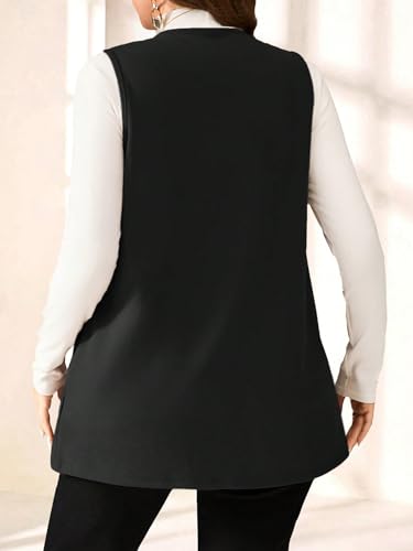 SHENHE Women's Plus Size Sleeveless Long Vest Jacket Open Front Business Work Jacket with Pockets2