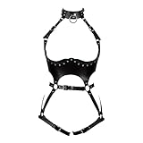 BBOHSS Damen Body Harness Punk Dessous Leder Brust Käfig BH Gothic Halloween Voll Hohl Verstellbarer Gürtel Tanzkostüm, Schwarz , One size