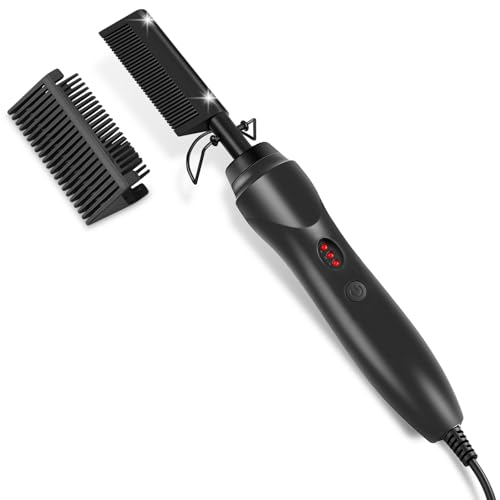 Flintronic Peigne Chauffant, 2 en 1 Brosse Chauffante Perruque, Peigne Lisseur en Céramique, 180℃ Régulation, 3 Rapide-Chauffage, pour Styles de Barbe...