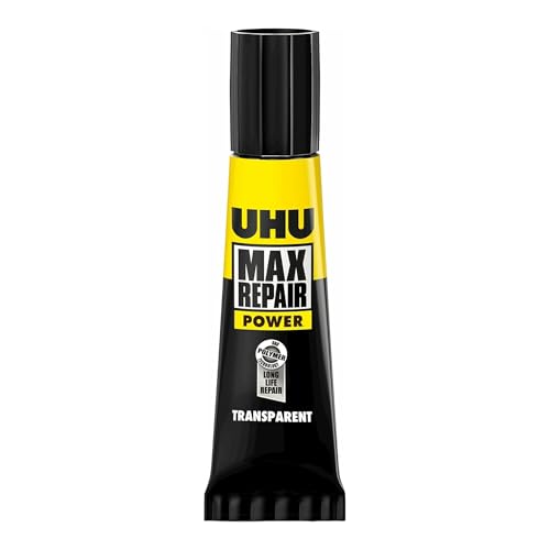 UHU Max Repair Power Adhesive (0.28 oz): Clear Strong Flexible Glue for Indoor & Outdoor Repairs Heavy Duty All-Purpose Adhesive Waterproof Dishwasher-Safe Gap Filling Temperature & UV Resistant
