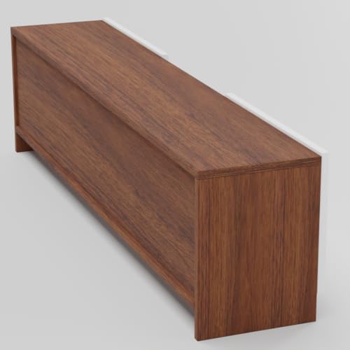 Image of Modern Living Room TV Stand with Open Display Compartment, Dual Side Storage Units, and Clean Contemporary Design for Home Decor | Assembly-DIY | Color-Cherry Pine & White
