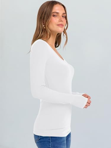 Image of ANRABESS Long Sleeve V Neck Shirts for Women | Soft Comfy Ribbed Knit Fitted Tshirts, Casual Going Out Tops, 2026 Trendy Basic, Fall Winter Underscrub Layering Clothes