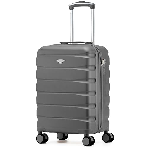 Flight Knight Lightweight Travel Suitcase 55x35x25cm | Hard Shell Carry On Luggage with Aluminum Telescopic Handle, 8 Spinner Wheels & TSA Lock | Approved Max Size for KLM & Air France