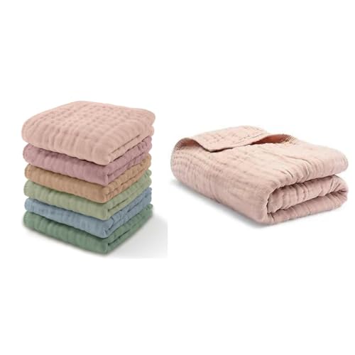 Image of Comfy Cubs Baby Washcloths and Baby Muslin Blanket Bundled