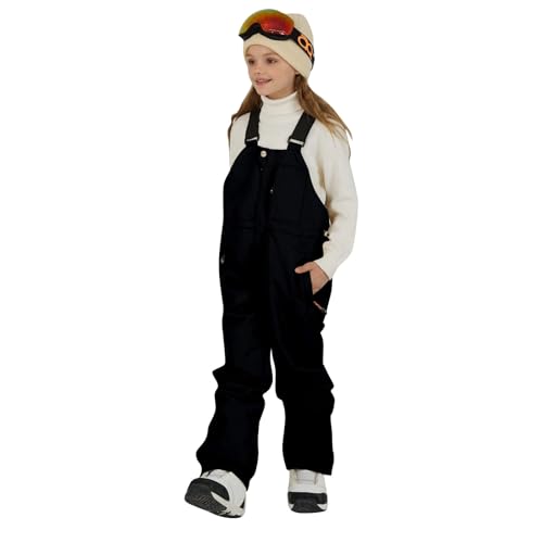 Salopette isolée réglable pour enfants avec renfort au genou pour le ski et les activités de plein air hivernales, Noir , 12-14Years
