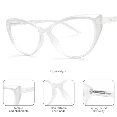 Image of Blue Light Blocking Cat Eye Glasses for Women Transparent Frame Anti UV Protection Zero Power Computer Glasses Lightweight Optical Frame