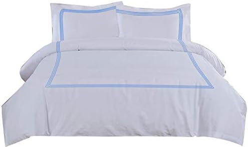 Miniatura 1 de Juego de funda de edredón de 3 piezas de algodón egipcio de 400 hilos con cierre de cremallera de 3 líneas y lazos en las esquinas (1 funda de