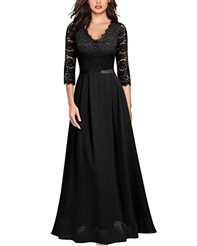 MISSMAY Women's Formal Floral Lace 2/3 Sleeves Long Evening Party Maxi Dress