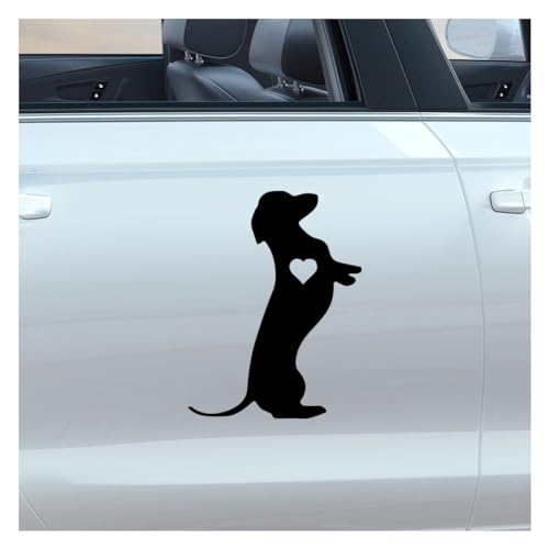 Image of 5.5 inch Dachshund Heart Dog Vinyl Decal, Waterproof Car Bumper Sticker for Car, Truck, Wall, Laptop (Black)