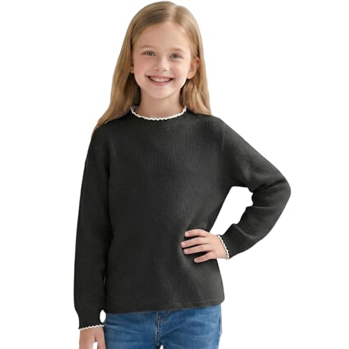 Tokeya Camiseta Térmica Niña Manga Larga Básica Camisa Elástica Medio Cuello Alto Capa Base Camisetas Suave Cómodo Térmica Interior Tops Casual Otoño Invierno para Infantil Ropa 9-10 Años, Negro