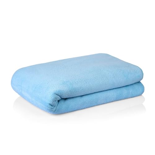 Image of Cotton Bolls Textiles Microfiber Towels for Bath Large Size-Super Soft Coral Fleece Bathing Towel with Hook Quick Dry Super Absorbent-Bath Towel for Men and Women-70x140 cm (Blue, Pack of 1)