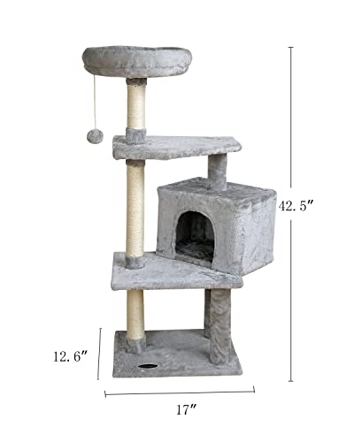 Fish&Nap 10H Cat Tree For Indoor Cat Tower Cat Condo Sisal Scratching Posts With Jump Platform Cat Furniture Activity Center Play House Grey #TOP4
