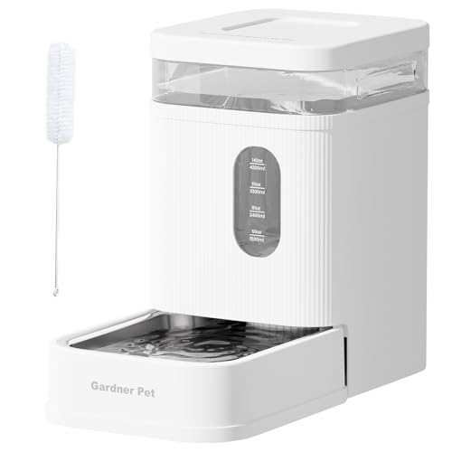 Gardner Pet Automatic Dog Water Dispenser Gravity Waterer with Stainless Steel Bowl Water Dispenser 6.5L Large Capacity Water Feeder for Dogs Cats Pets, BPA-Free Noise-Free (White, 6.5L)