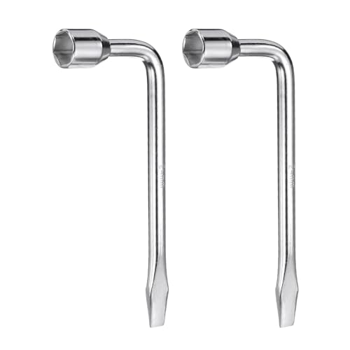 Image of HARFINGTON 2pcs Car Spare Tire Lug Wrench 24mm Carbon Steel l Type Slotted End Hexagon Socket Wrench L-Shaped Tire Repair Tool for Automobile Repair
