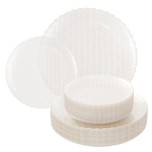 Festiva 60PCS Clear Ivory Plastic Plates - Heavy Duty Weave Pattern Fancy Disposable Plates -serve for 30 guests Include 30PCS 10" & 30PCS 7" Plates for Bithday &Thanksgiving Party(Ivory)