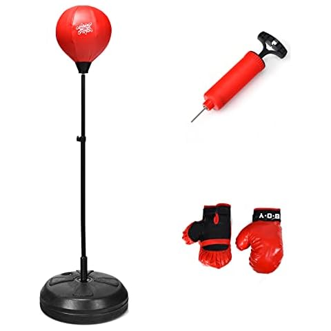 GYMAX Punching Ball, Inflatable Free Standing Boxing Ball with Boxing Gloves, Air Pump and Holder, Height-adjustable Punching Bag for Children & Teenagers & Adults Cover