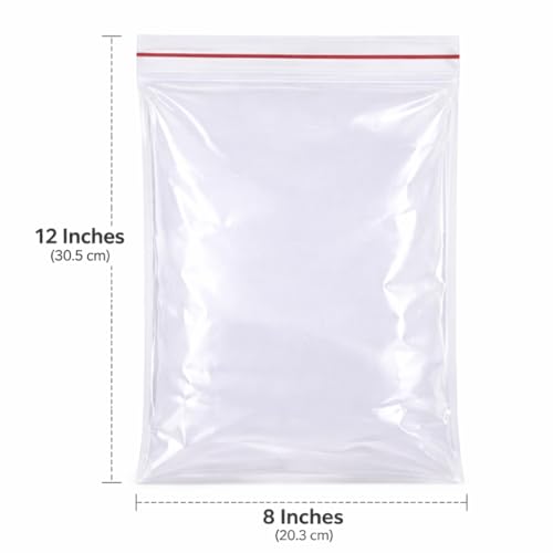 Image of Zip Lock Clear Plastic Storage Bags| Resealable Clear Plastic Bags| Durable and Leak-Proof |Square Pouches with Press Seal Apply To Kitchen Storage and Jewellery Packaging-8 * 12-50Pack