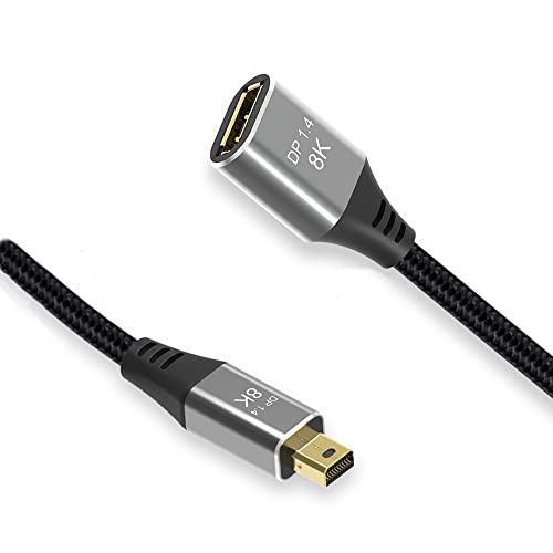 CABLEDECONN Mini DP to DisplayPort 8K Cable 8K(7680x4320)@60Hz 4K@144Hz DisplayPort 1.4 Bi-Directional Transmission DisplayPort to Mini DisplayPort 8K Cable (20cm, Mini dp Male to dp Female Cable)