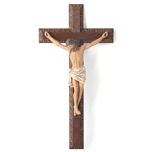 BC Catholic Crucifix Wall Cross, Jesus Christ Cross, Religious Devout Gift, Wood Carve Looking,12