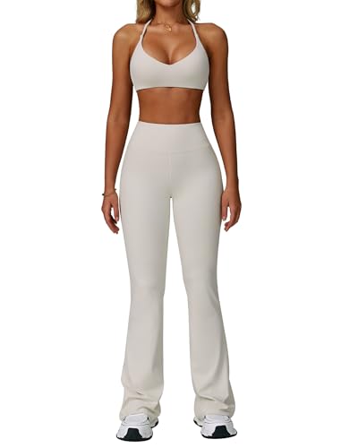 Tenue de sport femme ensemble brassière et pantalon évasé stretch anti-transpiration