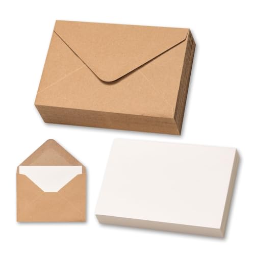 50 Sets Mini Kraft Envelopes and Blank Cards for Gift Certificates Wedding Invitation Inserts Eid Thank You Notes and Business Pocket Favors Durable Brown Paper Pack (4x2.75 inch)