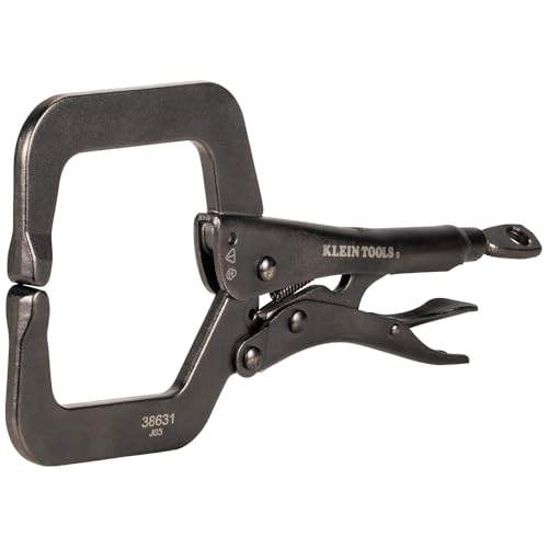 Klein Tools 38631 C-Clamp Locking Pliers with Standard Jaws, Intuitive Thumb Knob, Adjustable Clamp for Home, Shop, Woodworking, 9-Inch