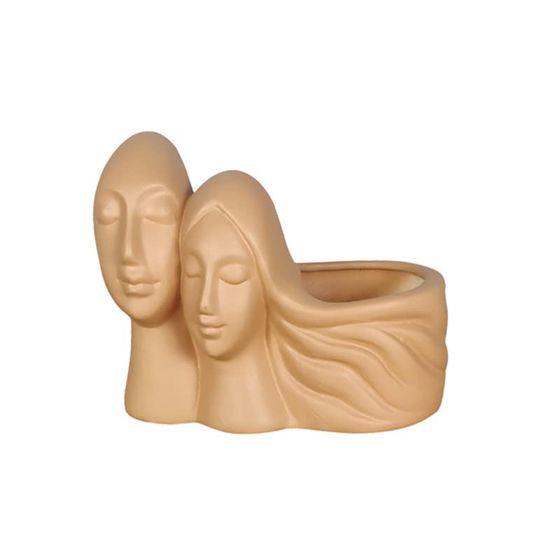 Image of Lasaki Couple Ginger Ceramic Pots for Indoor Plants, Planters, Flower, Pots, gamla, Outdoor, Balcony, Home, Garden, Office Decor, Succulent Pot(L - 16 X W - 10 X H - 14.5 cm)(Plants not Included)