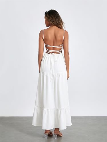 Image of Womens Y2k Long Dress Spaghetti Strap Low Cut Dress Casual Backless Flowy Maxi Dress Clubwear