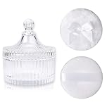 SUMTree Glass Body Powder Puffs and Container with Lid, Dusting Powder Container with 2 Puffs Washable and Reusable for Women, Empty Talcum Box Container for Baby, Small, Clear