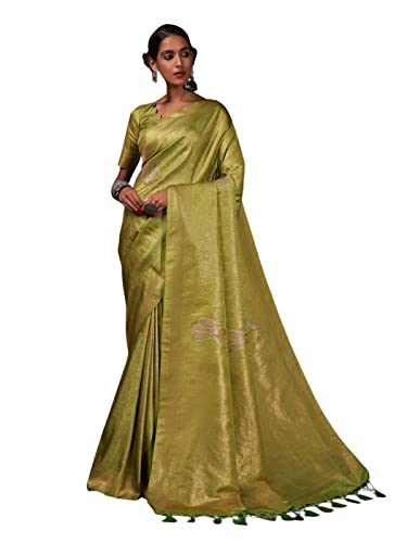 Sari en soie femme Vardha vert clair pour mariages et fêtes indiennes élégantes