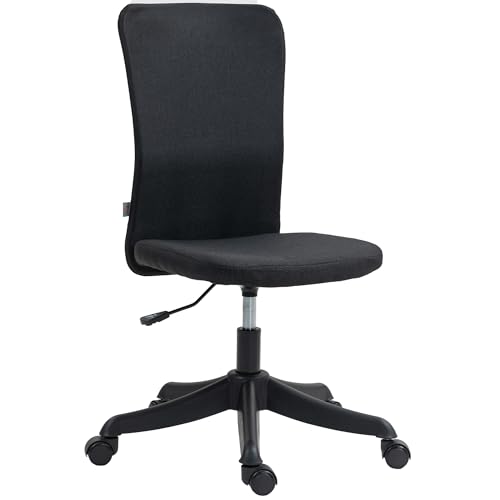HOMCOM Silla de Escritorio sin Brazos Silla de Oficina Giratoria Tapizado en Lino Sintético con Altura Ajustable para Estudio Dormitorio Tocador Carga 120 kg Negro