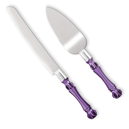 Homi styles Cake Knife and Server - Wedding Cake Knife Set - Serving Set for Receptions, Birthdays - Cake Cutting Set - Match the Color to Your Event Theme - Cake Knife and Cutter (Purple)