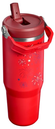 Image of STANLEY IceFlow 2.0 Flip Straw Tumbler with Handle 30 oz | Twist On Lid and Flip Up Straw | Leak Resistant Water Bottle | Insulated Stainless Steel | BPA-Free | Chili Red Fireworks