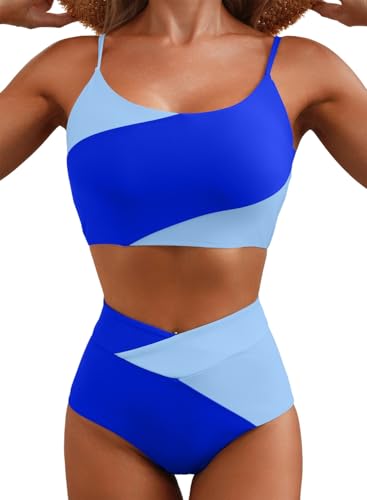 Image of Herseas Women 2 Piece High Waisted Bikini Sets Color Block Popular Swimsuit 2026 Summer Beach Best Bathing Suits