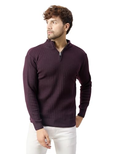 Image of Kvetoo Men High Neck Zipper Full Sleeve Woolen Winter Sweater