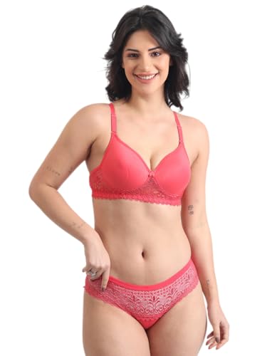 Image of SGC SWEDEN Women's Lingerie Set | Lace Fabric Lightly Padded Non Wire Push-Up Bridal Bra Panty Lingerie Set
